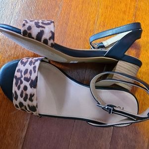 Wide Width Faux Leather & Leopard Block Heels